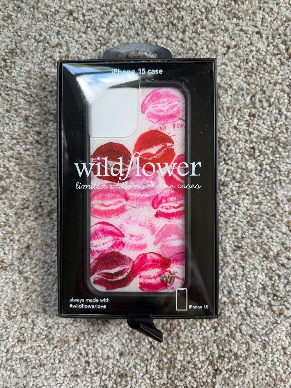 Wildflower Kiss Print iPhone 15 Case - Pink & Red Lipstick Design